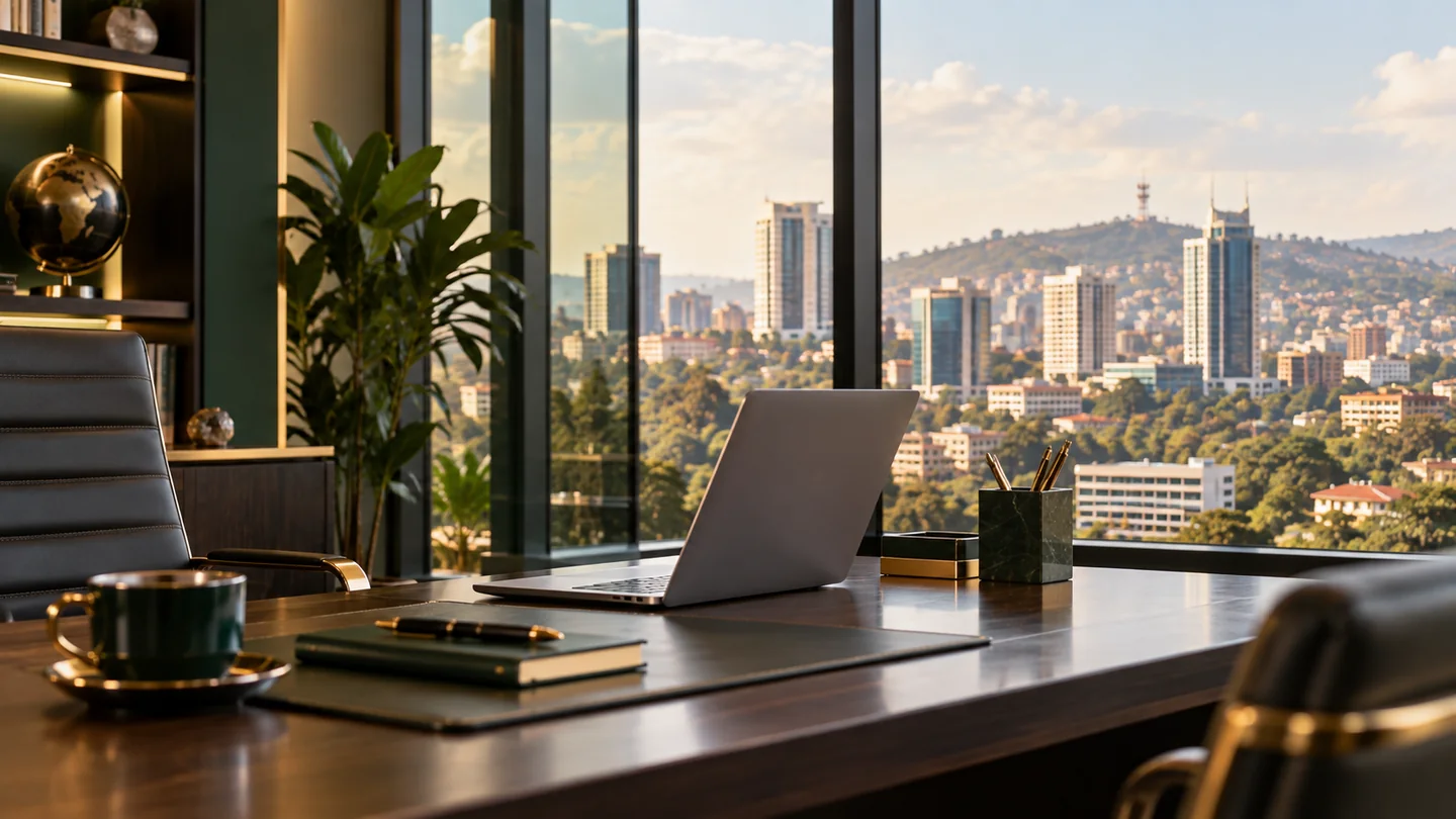 Executive workspace overlooking Kampala city