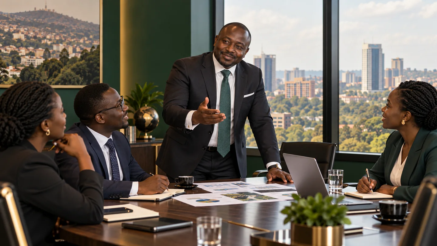 Executive leadership discussion in a Kampala boardroom